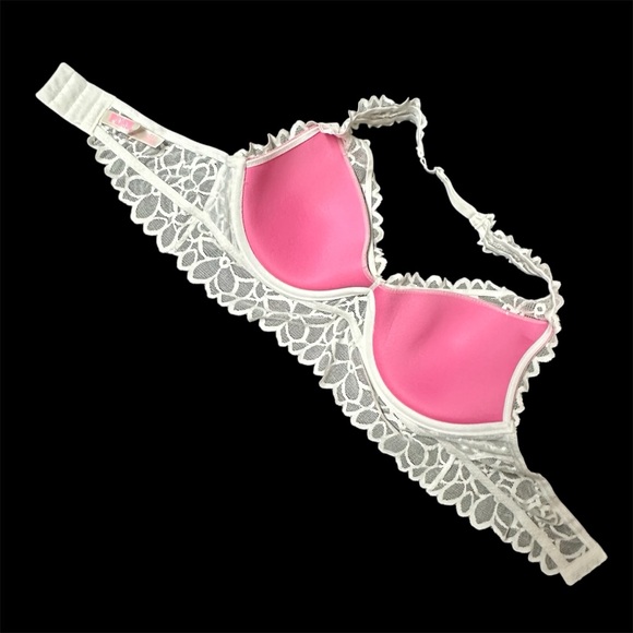 Pink Victoria’s Secret White Lace Halter Top Bra Bralette Medium - Picture 3 of 7